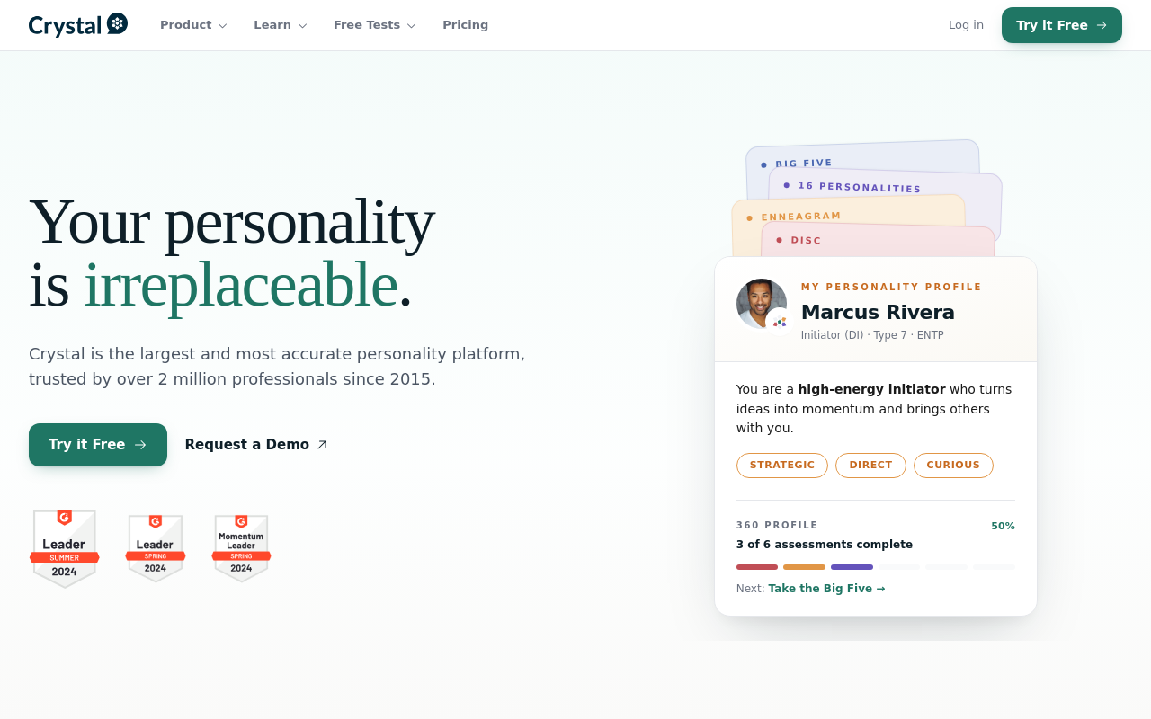 Crystal homepage for personality-based communication insights