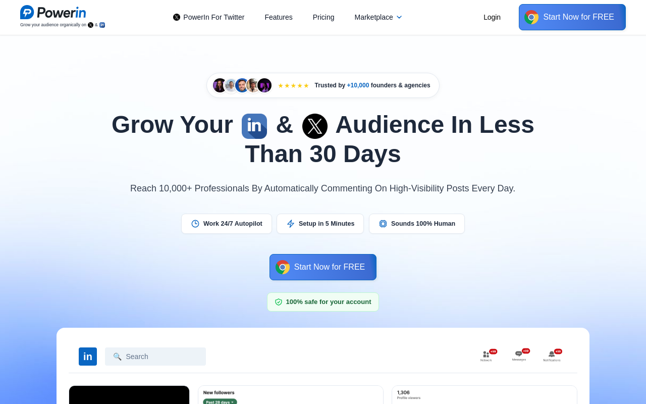 PowerIn homepage for automated LinkedIn® commenting